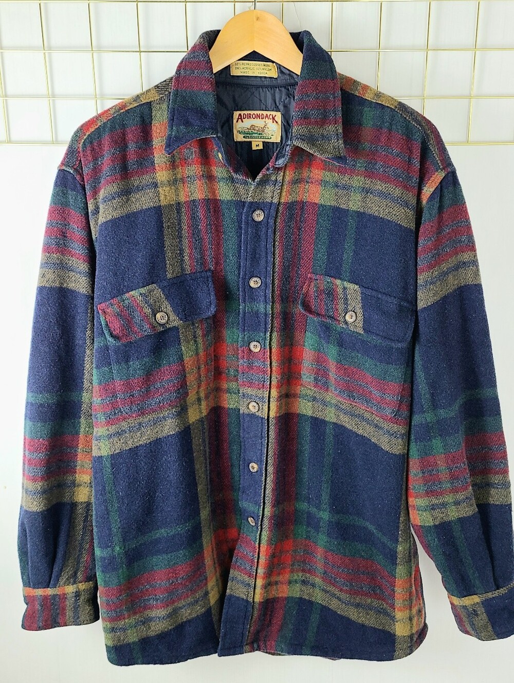 Vintage Adirondack Flannel Plaid Wool Blend Quilted Chore Shirt Jacket Shacket
